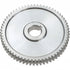 A metallic silver sprocket or gear wheel with a toothed outer edge and a central hole, shown on a plain white background.