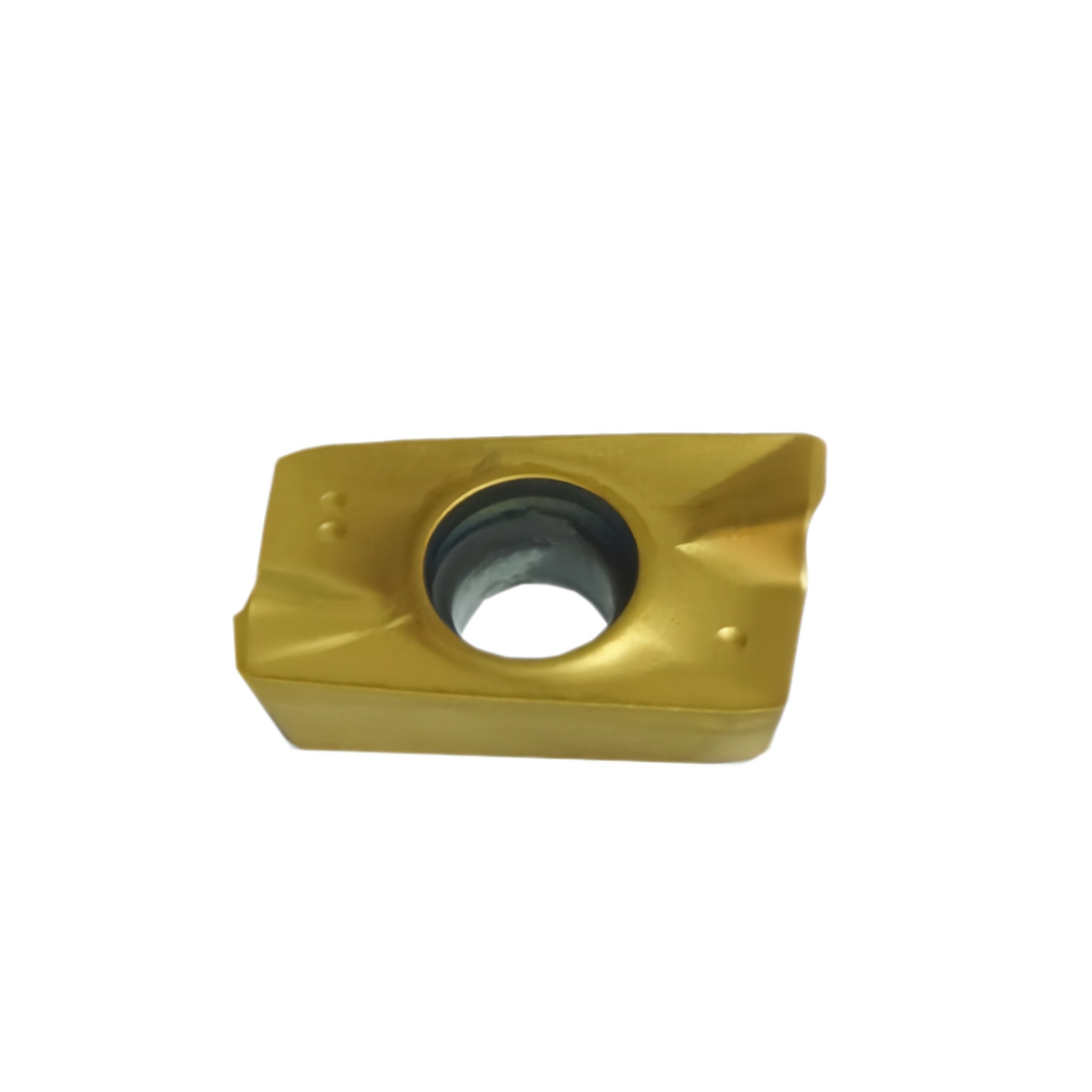 A single metallic gold carbide turning insert with a central hole, shown on a plain white background.