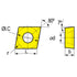 Technical dimension drawing of a yellow carbide turning tool insert or mounting plate with a circular hole, showing dimensions L, r, Ød, S, 7°, and 80° angle on a white background.