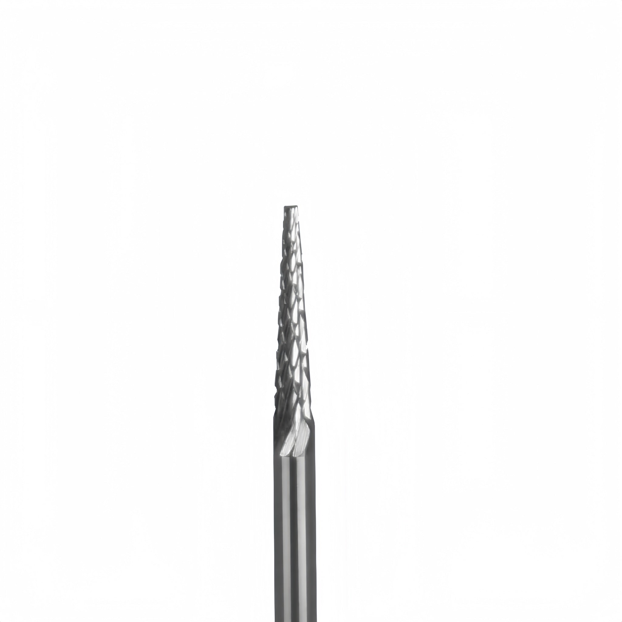 Metal burr drill bit on a white background