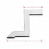 A chrome metal L-shaped hardware piece on a white background with red dimension arrows and labels L and L1 indicating measurements.