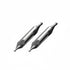 Two high-speed steel center drill bits, one with a 4mm body diameter and one with a 5mm body diameter, each having a pilot diameter visibly marked on the drill bit shank.