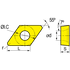 Technical dimension drawing of a yellow flat rectangular carbide insert with rounded corners, a central hole, and labeled dimensions including L, d, S, r, Øl.C, and 55°.