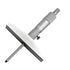 A digital depth micrometre with a silver body and gray adjustments, against a white background.