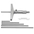 A metal micrometer tool set with a main measuring body, several interchangeable rods, and a small wrench, photographed on a plain white background.