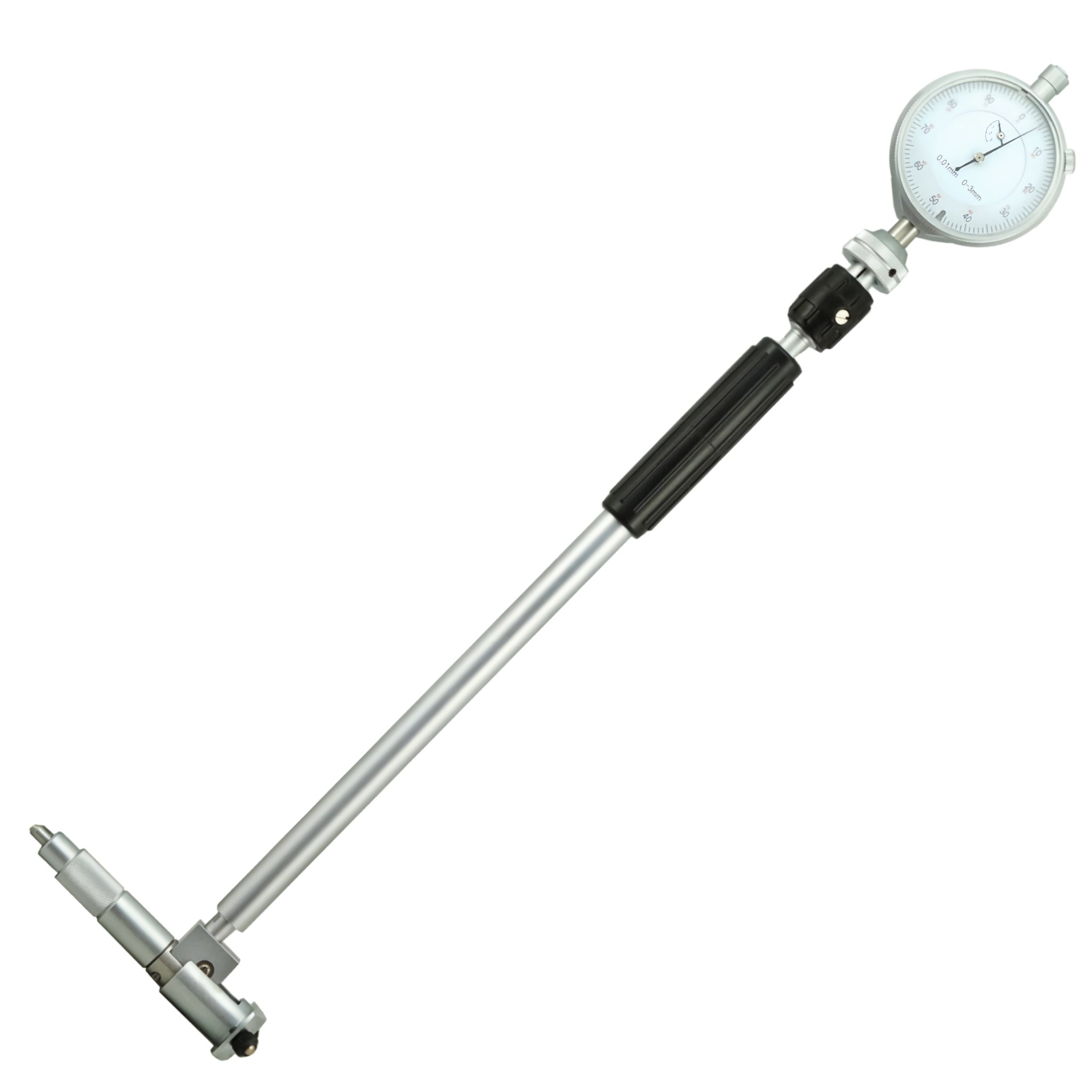 White dial bore gauge 20-200mm with a metallic attachment on a white background
