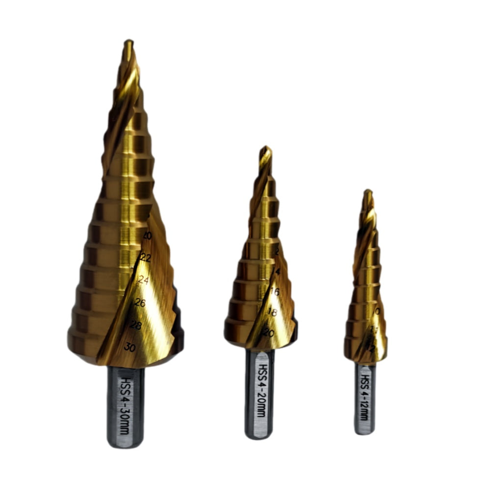 HSS TiN Step Drills 3pc Set 4-12/4-20/4-30mm