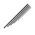 Five black metal drill bits of varying sizes arranged diagonally on a plain white background.