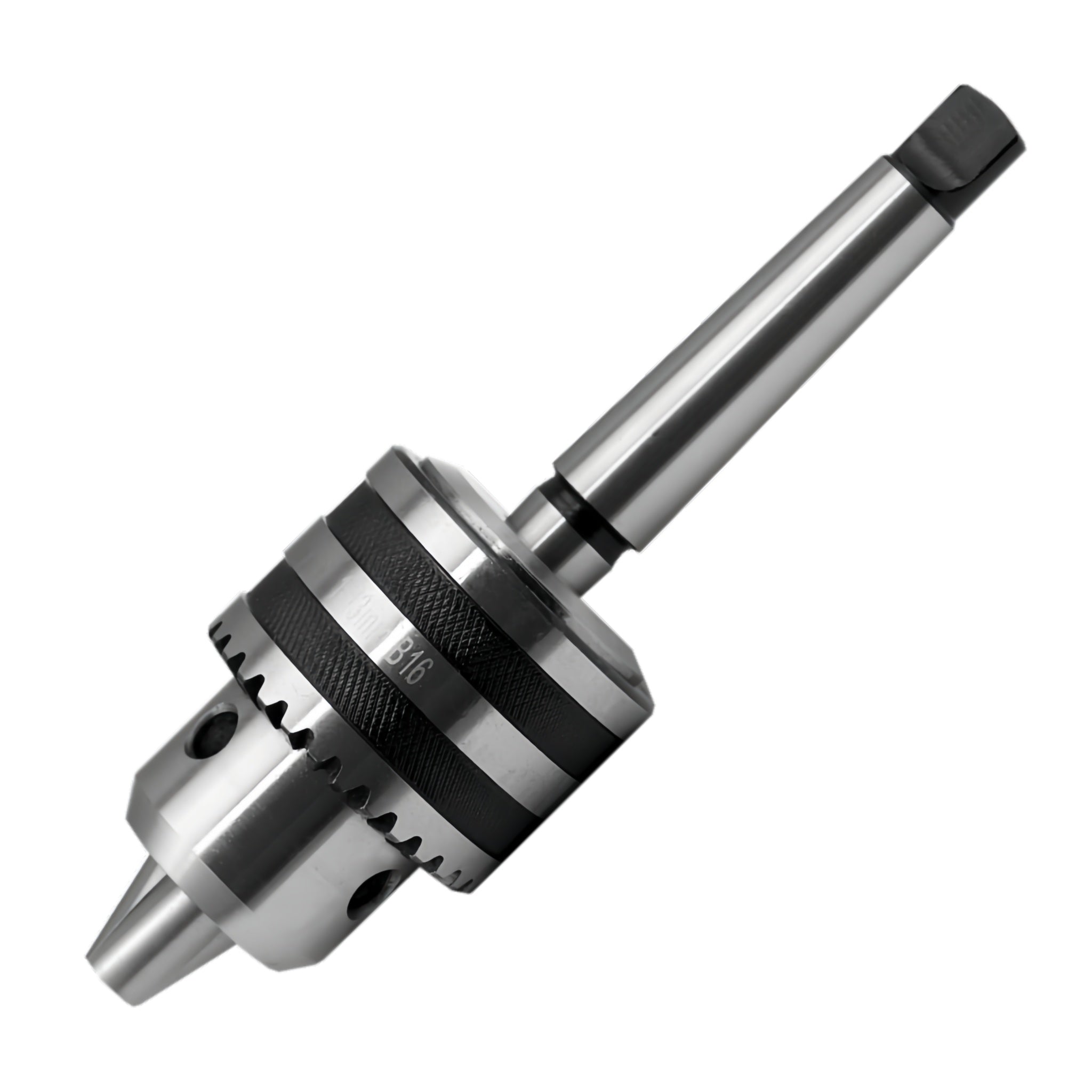 Metal drill chuck on a white background