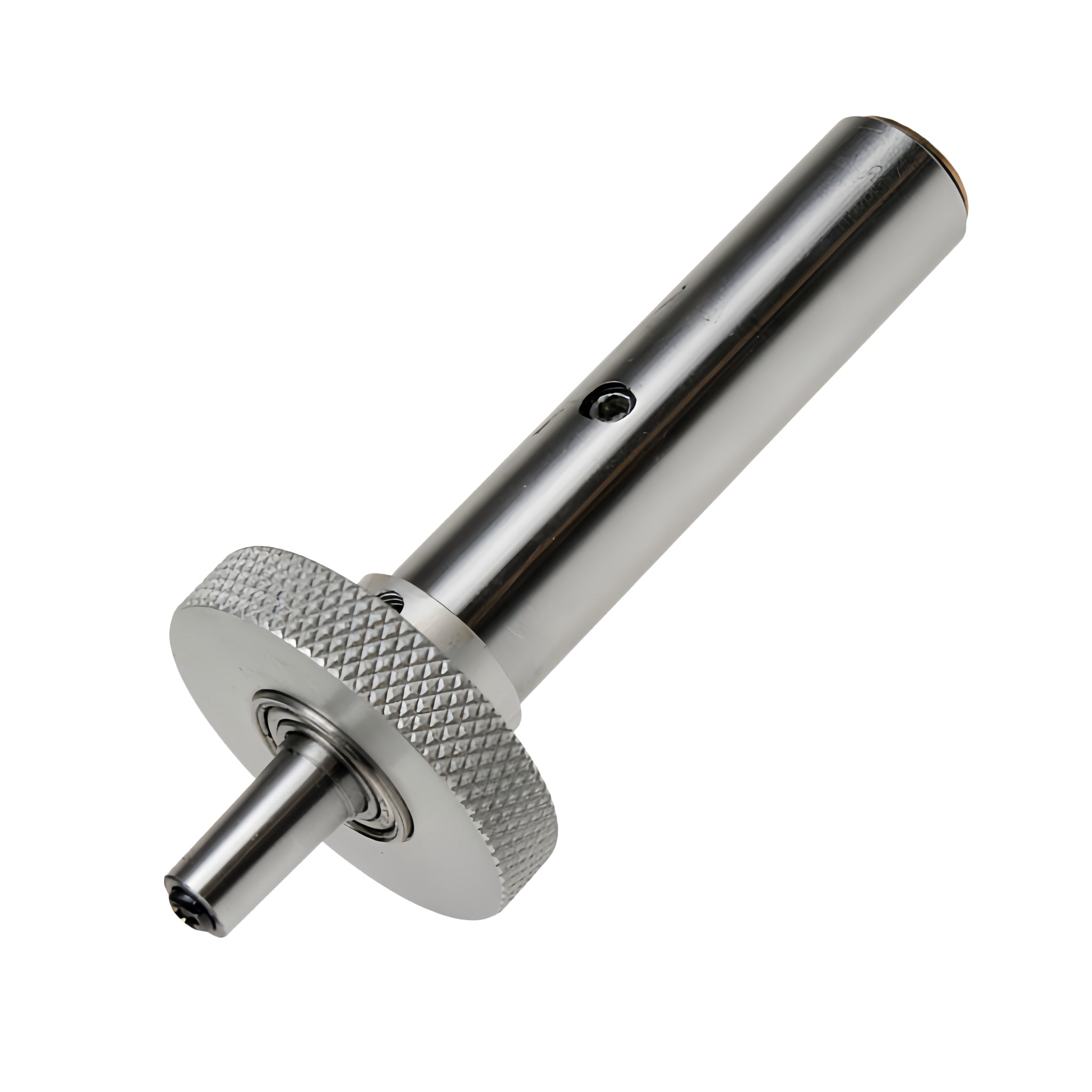 A drill chuck component with a knurled circular end and a short protruding shaft, photographed on a plain white background.