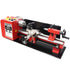 A red and black SIEG SC3 180x400mm Hi-Torque Lathe with various lathe tools and a cast iron bed.