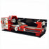 A red and black SIEG C7 Gear Head Bench Lathe with a silver spindle and metallic parts, displayed on a flat surface.