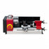 A compact SIEG MC0 Nano Lathe with a red and black color scheme, showing the side view with the spindle and controls.