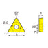 Technical dimension drawing of a triangular metal cutting tool insert with a center hole, showing labeled dimensions L, r, ØI.C, Ød, S, and a 60-degree apex angle on a white background.