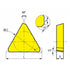 A gold-colored carbide milling insert drawing with a triangular pyramidal shape.