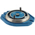 A blue and silver metal dial caliper or measurement tool with three threaded pins, shown on a plain white background.