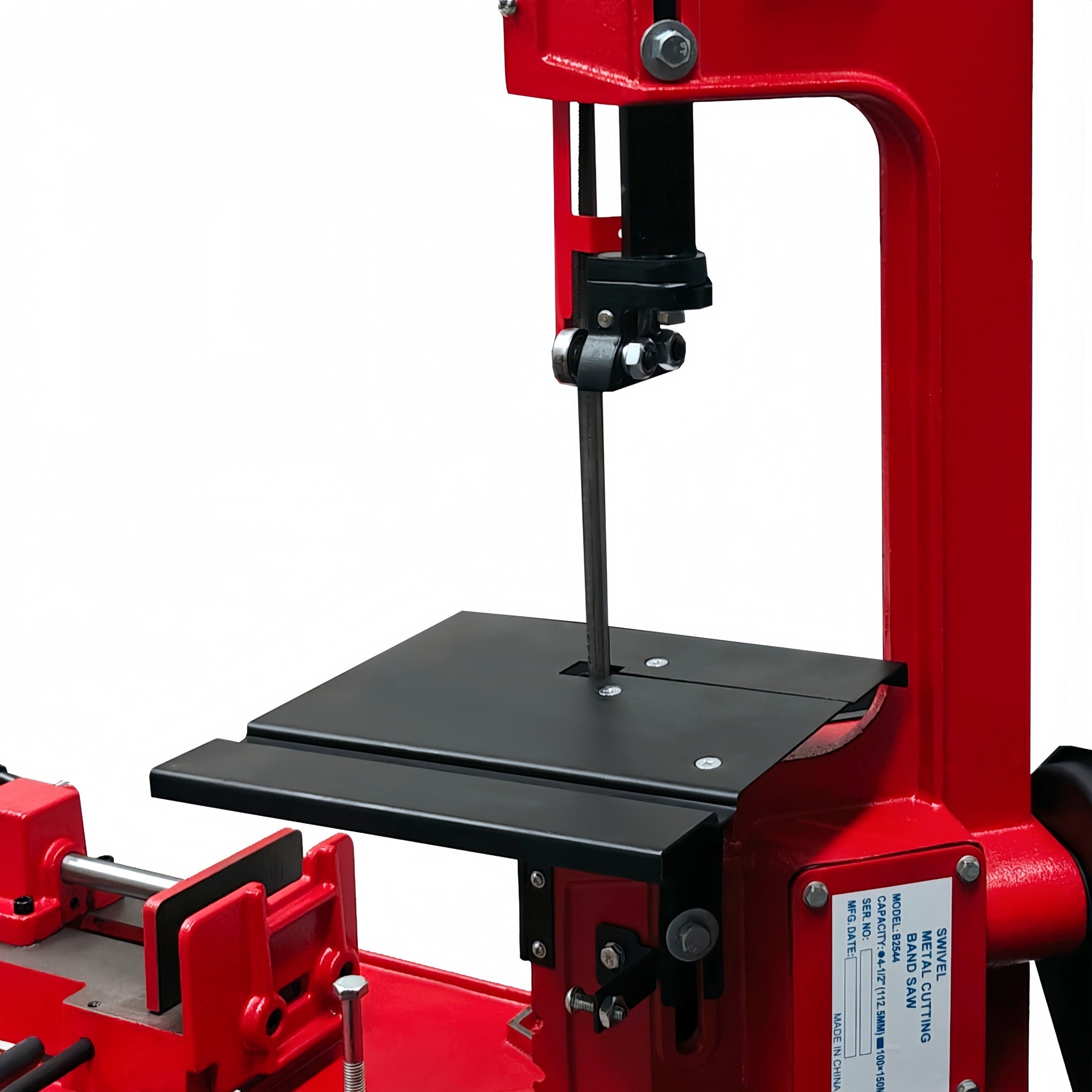 Red band saw machine on a white background