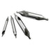 Four metallic cylindrical drill bits in different sizes, arranged diagonally on a plain white background.