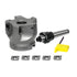 A gray indexable milling cutter with five matching gray carbide inserts and a small yellow protective cover with a black tool handle, shown on a plain white background.
