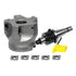 A metal indexable shell mill cutter head with a holder, five carbide cutting inserts, and a bright yellow protective cover on a plain white background.