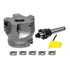 A carbide rotary end mill cutting tool kit featuring a silver-gray carbide mill body, a silver and black shank, five silver-colored coated cutting inserts, and a yellow hex key, displayed on a clean white background.